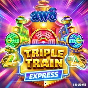 Tampilan visual neon cyberpunk dari slot Triple Train Express